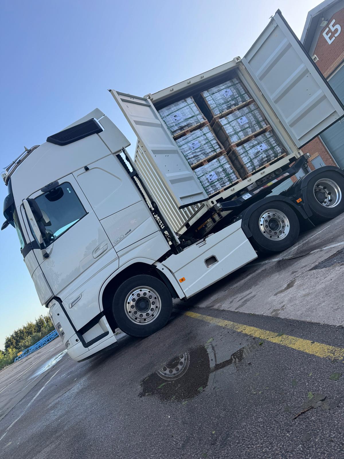 Palletised freight loaded in a container